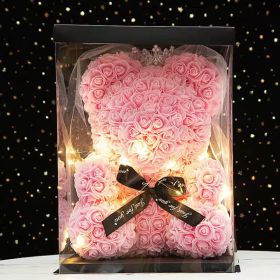 Wedding Decoration Rose Bear Artificial Flower With Box and Light Rose Teddy Bear For Women Valentines Girlfriend Birthday Gifts (Color: 40CM-Crown Veil3, Ships From: China)