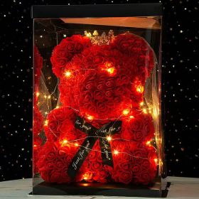 Wedding Decoration Rose Bear Artificial Flower With Box and Light Rose Teddy Bear For Women Valentines Girlfriend Birthday Gifts (Color: 40CM-Crown Veil, Ships From: China)