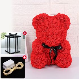 Wedding Decoration Rose Bear Artificial Flower With Box and Light Rose Teddy Bear For Women Valentines Girlfriend Birthday Gifts (Color: 25CM-Red, Ships From: China)