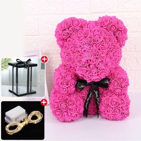 Wedding Decoration Rose Bear Artificial Flower With Box and Light Rose Teddy Bear For Women Valentines Girlfriend Birthday Gifts (Color: 25CM-Rose Red, Ships From: China)