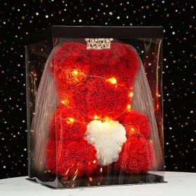 Wedding Decoration Rose Bear Artificial Flower With Box and Light Rose Teddy Bear For Women Valentines Girlfriend Birthday Gifts (Color: 40CM-Crown Veil5, Ships From: China)