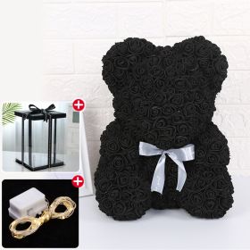 Wedding Decoration Rose Bear Artificial Flower With Box and Light Rose Teddy Bear For Women Valentines Girlfriend Birthday Gifts (Color: 25CM-Black, Ships From: China)