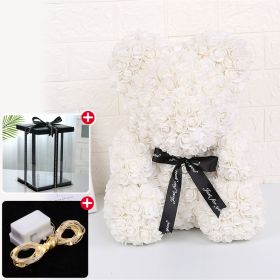 Wedding Decoration Rose Bear Artificial Flower With Box and Light Rose Teddy Bear For Women Valentines Girlfriend Birthday Gifts (Color: 25CM-Snow White, Ships From: China)