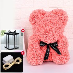 Wedding Decoration Rose Bear Artificial Flower With Box and Light Rose Teddy Bear For Women Valentines Girlfriend Birthday Gifts (Color: 25CM-Flesh Pink, Ships From: China)