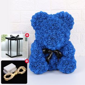 Rose Bear Artificial Flower With Box and Light Rose Teddy Bear Wedding Decor Christmas Women Valentines Girlfriend Birthday Gift (Color: Navy Blue, Ships From: China)