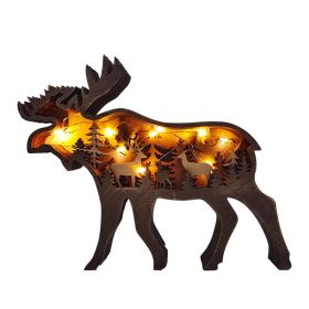 Wooden Animal Wolf Statue Creativity Wolf Totem Office Home Decorate Crafts Christmas Gift North Forest Elk Brown Wolf Ornaments (Color: Deer, size: With light)